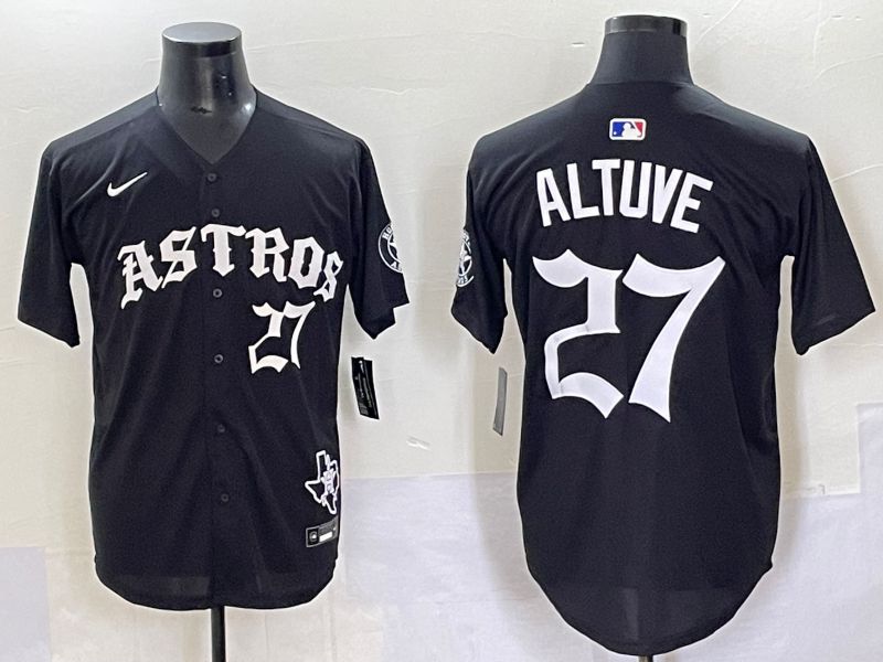 Men 2025 Houston Astros #27 Altuve Black Seven generations Joint Name Nike MLB Jersey style 8